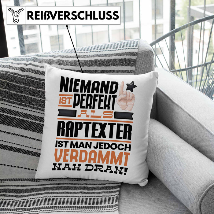 Raptexter Geschenk Kissen mit Füllung 40x40 Lustige Geschenkidee für Raptexter Geburtstag Niemand Ist Perfekt Aber Als Raptexter Ist Man Nah Dran (Grau) Blau Trendation