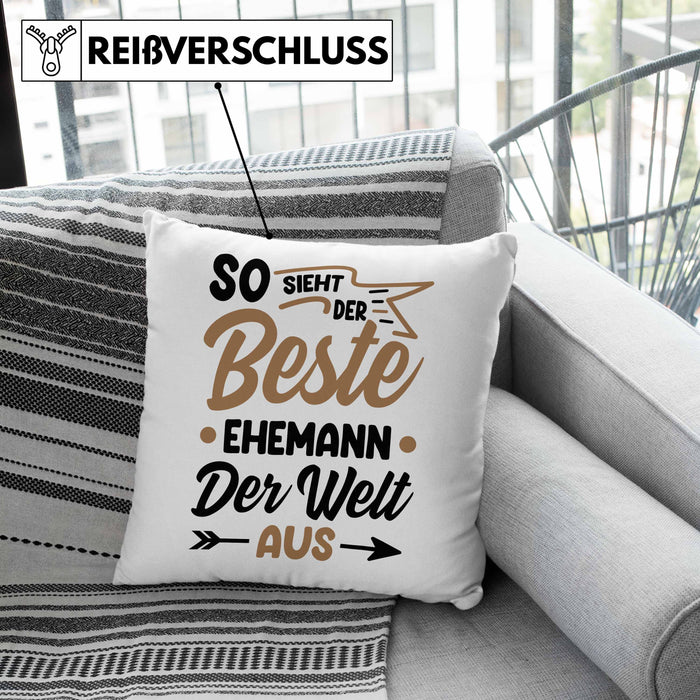 Ehemann Geschenk Kissen mit Füllung 40x40 So Sieht Der Beste Ehemann Der Welt Aus Jahrestag Geschenkidee Gag Joke (Grau) Rosa Trendation