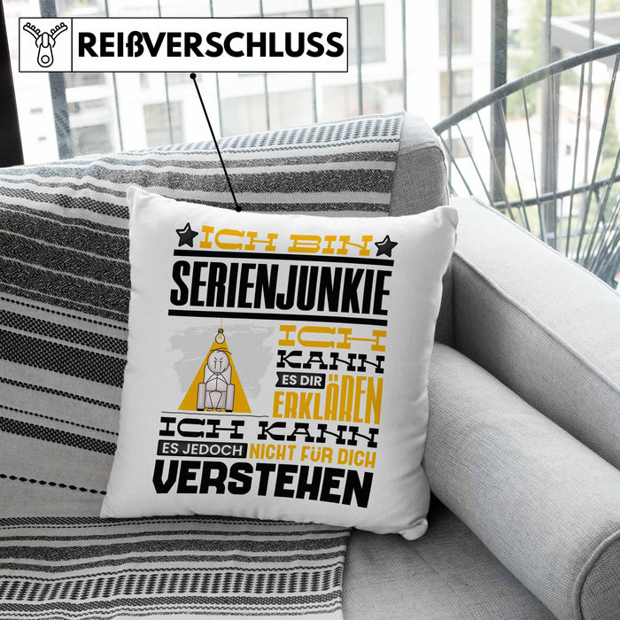 Serienjunkie Geschenk Kaffee-Kissen mit Füllung 40x40 Geschenkidee für Serienjunkie Ich Bin Serienjunkie Ich Kann Es Dir Erklären Jedoch Nicht Für Dich Verstehen Spruch Lustig (Grau) Rosa Trendation