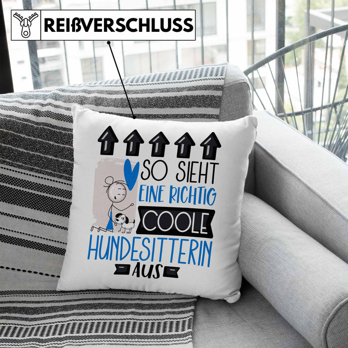 Hundesitterin Geschenk Kissen mit Füllung 40x40 Lustig Geschenkidee für Hundesitterin Geburtstag So Sieht Eine Richtig Coole Hundesitterin Aus Frauen Spruch (Grau) Blau Trendation