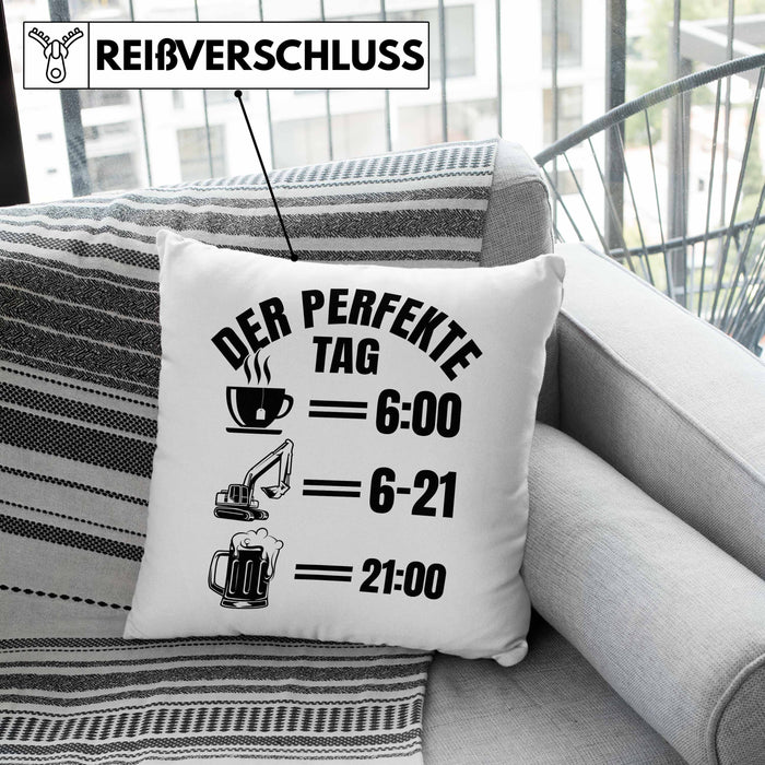Baustelle Kissen mit Füllung 40x40 Geschenk Der Perfekte Tag Bauarbeiter Geschenkidee für Männer Baggerfahrer Bagger Baggerführer (Grau) Rosa Trendation
