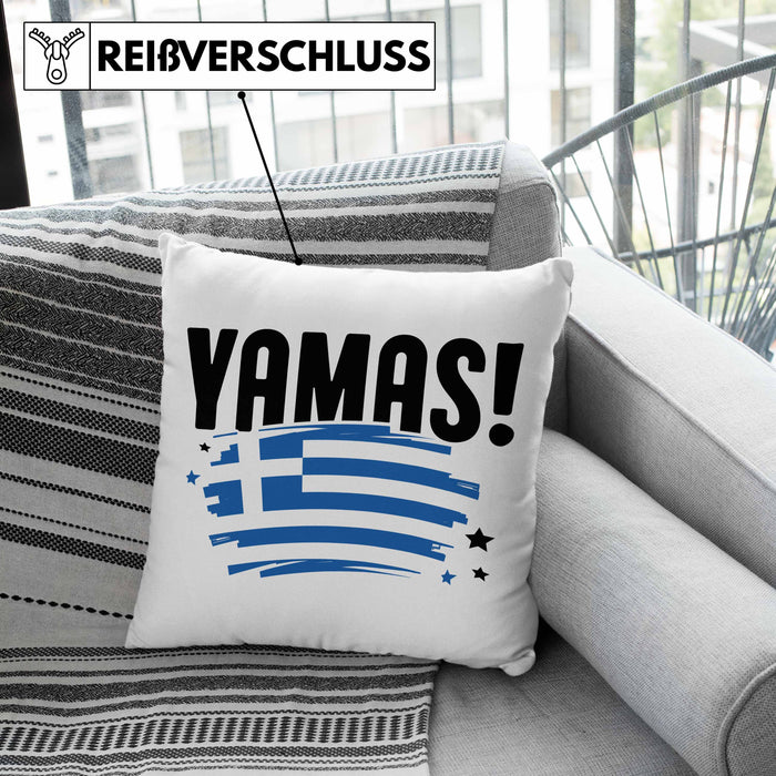 Griechenland Kissen mit Füllung 40x40 Yamas Ouzo Griechenland Trink Spruch Sprüche für Grieche (Grau) Grün Trendation