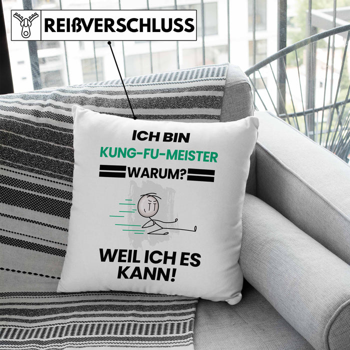 Kung-Fu-Meister Geschenk Kissen mit Füllung 40x40 Lustiger Spruch Ich Bin Kung-Fu-Meister Warum Weil Ich Es Kann Geschenkidee Bester Kung-Fu-Meister Geburtstag (Grau) Blau Trendation