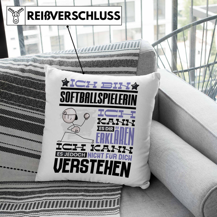 Softballspielerin Geschenk Kaffee-Kissen mit Füllung 40x40 Geschenkidee für Softballspielerin Ich Bin Softballspielerin Ich Kann Es Dir Erklären Jedoch Nicht Für Dich Verstehen Spruch Lustig (Grau) Rosa Trendation