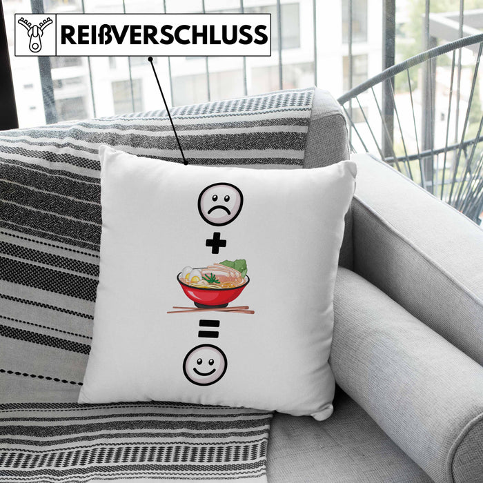 Ramen Kissen mit Füllung 40x40 Geschenk für Ramen Liebhaber Asiatisch :( + Ramen = :) Lustige Geschenkidee Geburtstag (Grau) Grau Trendation