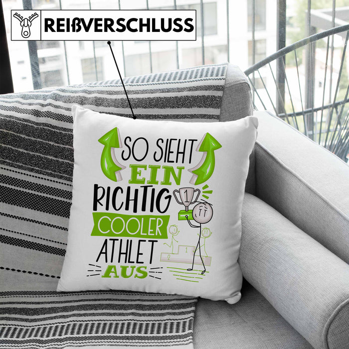 Athlet Kissen mit Füllung 40x40 Geschenk So Sieht Ein RIchtig Cooler Athlet Aus Geschenkidee Lustiger Spruch Geburtstag (Grau) Blau Trendation