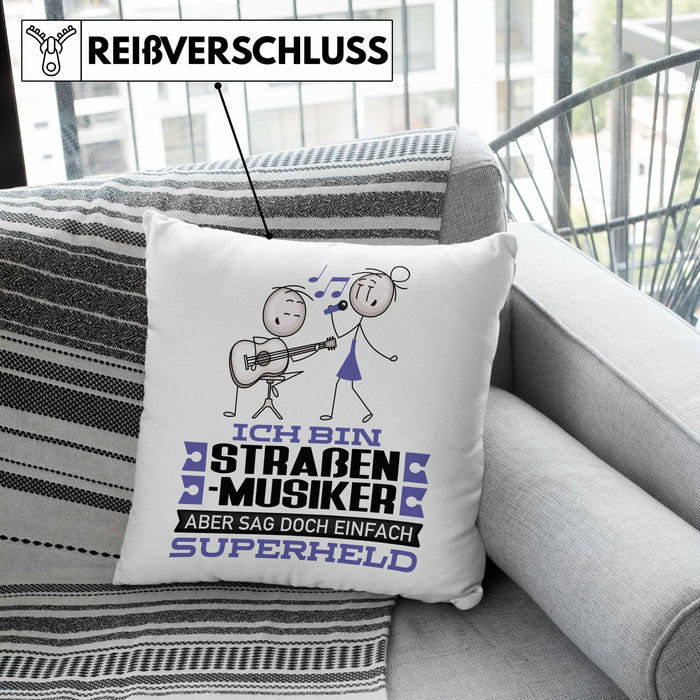 Straßenmusiker Geschenk Kissen mit Füllung 40x40 Ich Bin Straßenmusiker Aber Sag Doch Einfach Superheld Lustige Geschenkdiee für Straßenmusiker (Grau) Grün Trendation