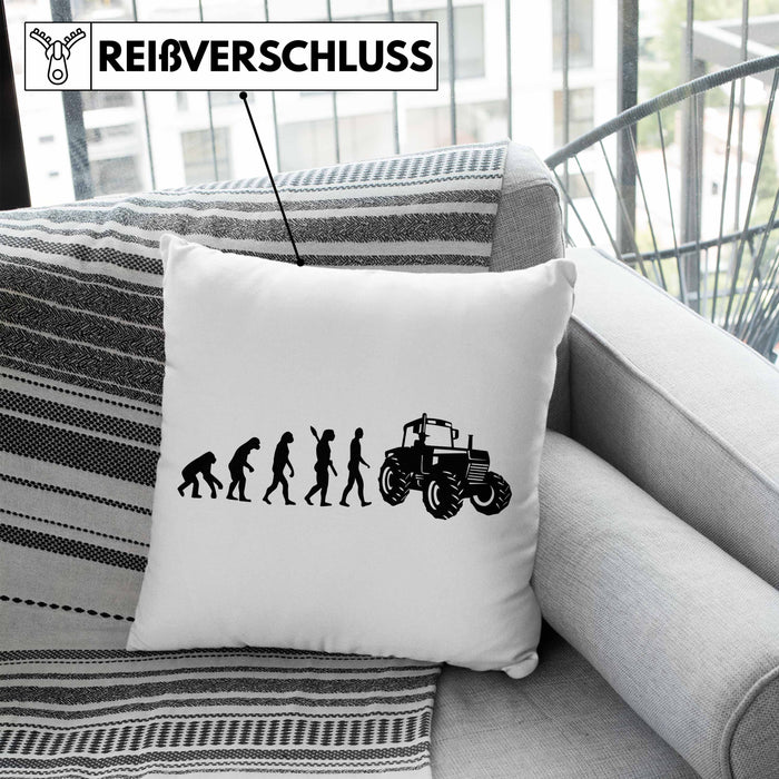 Lustige Kissen mit Füllung 40x40 für Landwirte Geschenk Evolution Traktor Geschenkidee (Grau) Blau Trendation