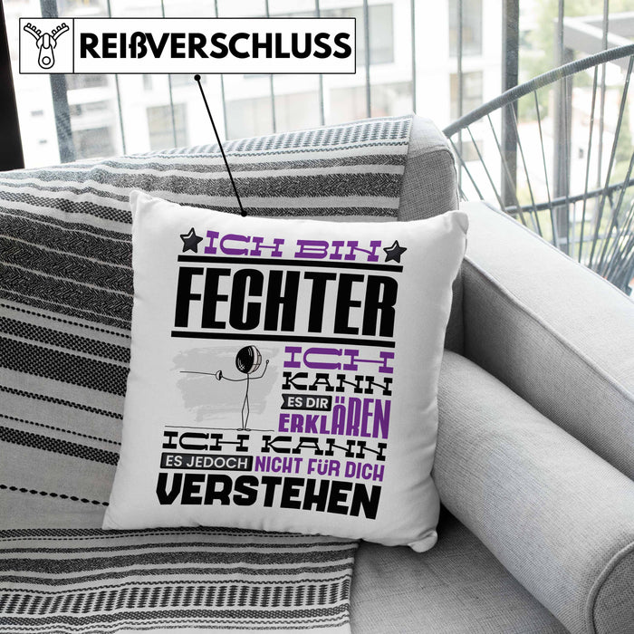 Fechter Geschenk Kaffee-Kissen mit Füllung 40x40 Geschenkidee für Fechter Ich Bin Fechter Ich Kann Es Dir Erklären Jedoch Nicht Für Dich Verstehen Spruch Lustig (Grau) Grau Trendation
