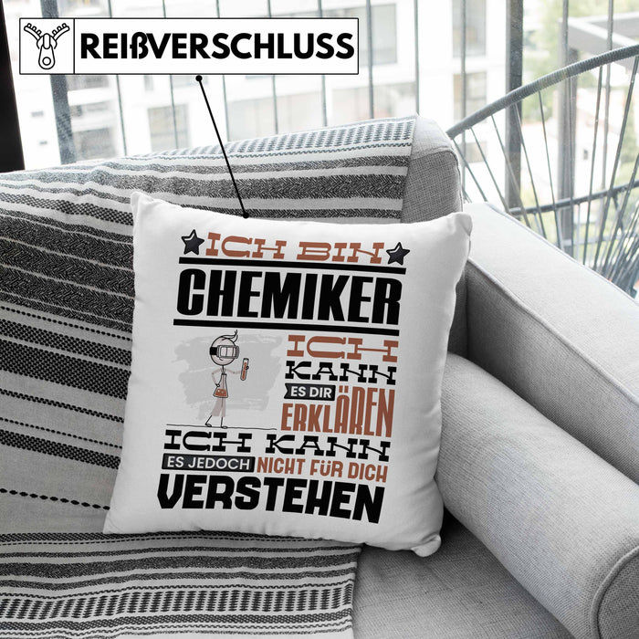 Chemiker Geschenk Kissen mit Füllung 40x40 Geschenkidee für Chemiker Geburtstag Lustiger Spruch Ich Bin Chemiker Ich Kann Es Dir Erklären Aber Nicht Für Dich Verstehen (Grau) Grau Trendation