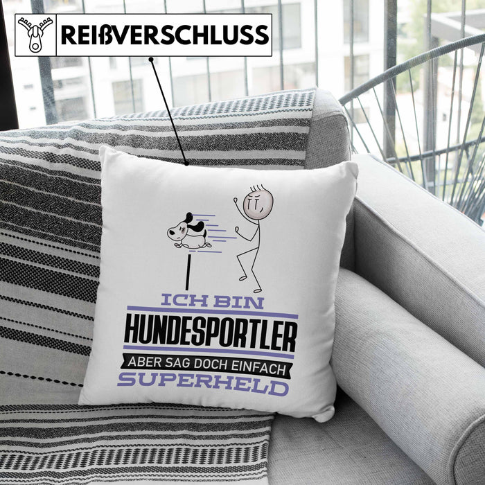 Hundesportler Geschenk Kissen mit Füllung 40x40 Ich Bin Hundesportler Aber Sag Doch Einfach Superheld Lustige Geschenkdiee für Hundesportler (Grau) Rosa Trendation