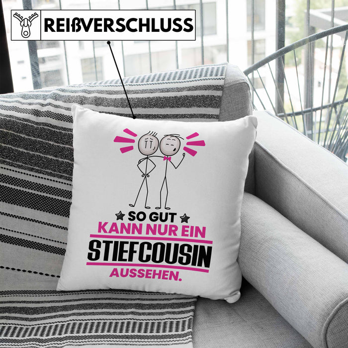 Stiefcousin Geschenk Kissen mit Füllung 40x40 So Gut Kann Nur Ein Stiefcousin Aussehen Geschenkidee (Grau) Blau Trendation