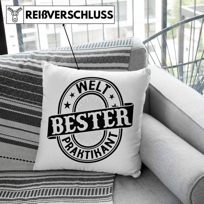 Praktikant Kissen mit Füllung 40x40 Geschenk Lustiger Spruch Welt Bester Praktikant (Grau) Rosa Trendation