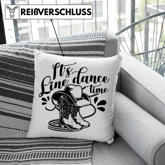 Lustige Kissen mit Füllung 40x40 "It's Line Dance Time" Geschenk Line Dance Fans (Grau) Rosa Trendation