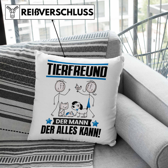 Tierfreund Kissen mit Füllung 40x40 Geschenk für Tierfreund Der Mann Der Alles Kann Geschenkidee zum Geburtstag (Grau) Blau Trendation