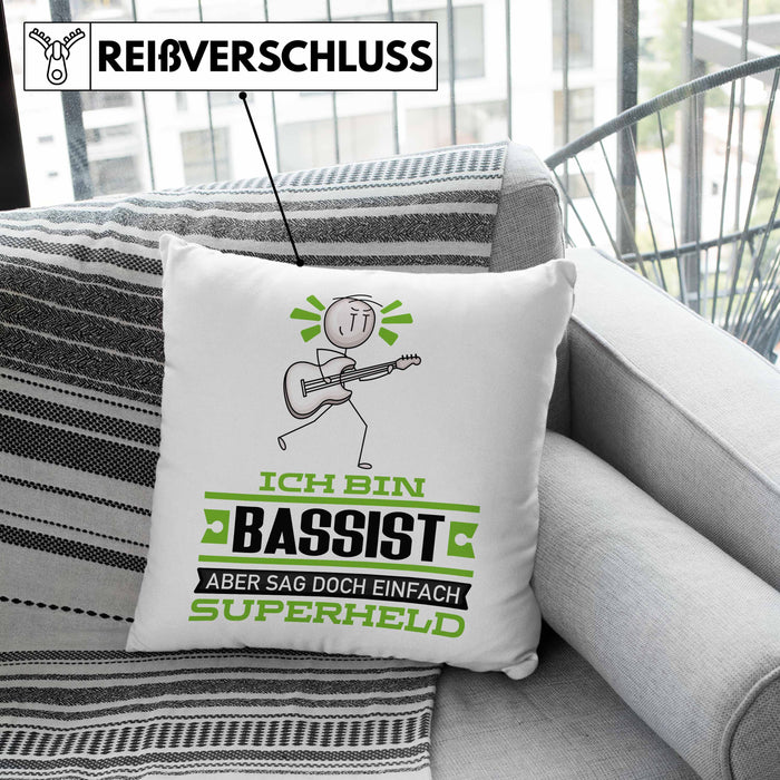 Bassist Geschenk Kissen mit Füllung 40x40 Ich Bin Bassist Aber Sag Doch Einfach Superheld Lustige Geschenkdiee für Bassist (Grau) Grau Trendation
