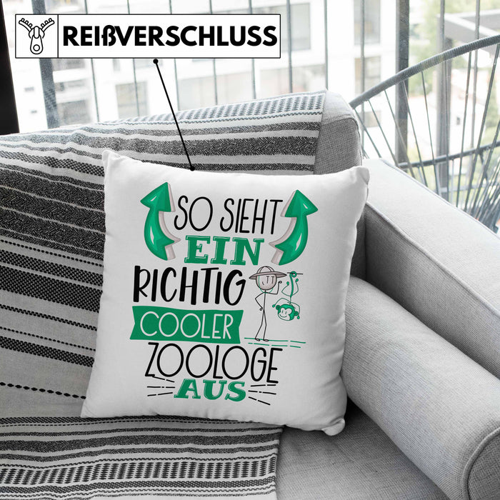 Zoologe Kissen mit Füllung 40x40 Geschenk So Sieht Ein RIchtig Cooler Zoologe Aus Geschenkidee Lustiger Spruch Geburtstag (Grau) Rosa Trendation