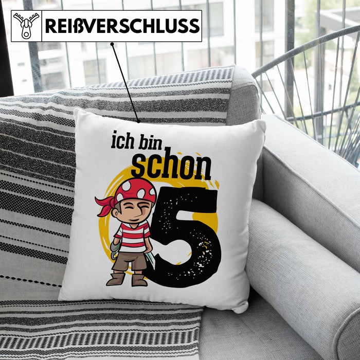 5ter Geburtstag Geschenkidee für Jungs Piraten-Kissen mit Füllung 40x40 zum 5. Geburtstag (Grau) Grün Trendation