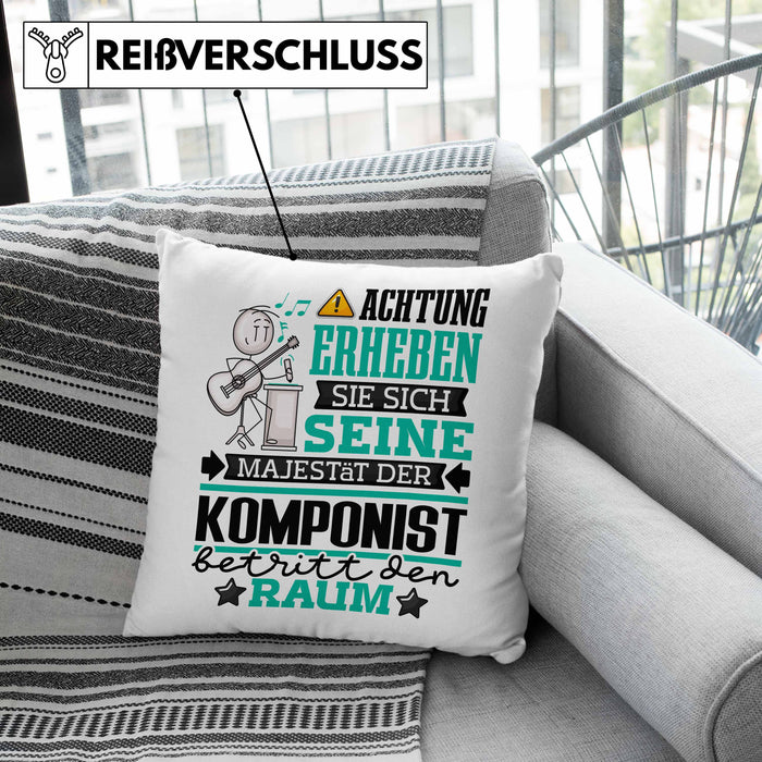 Komponist Geschenk Kissen mit Füllung 40x40 Lustiger Spruch Erheben Sie Sich Der Komponist Betritt den Raum (Grau) Grau Trendation