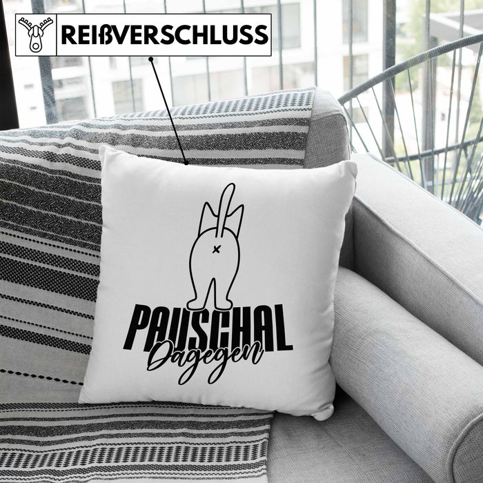 Katzen Kissen mit Füllung 40x40 Pauschal Dagegen Katze Katzenliebhaber Kater Geschenk Miau Katzenbesitzerin Geschenkidee Humor (Grau) Blau Trendation
