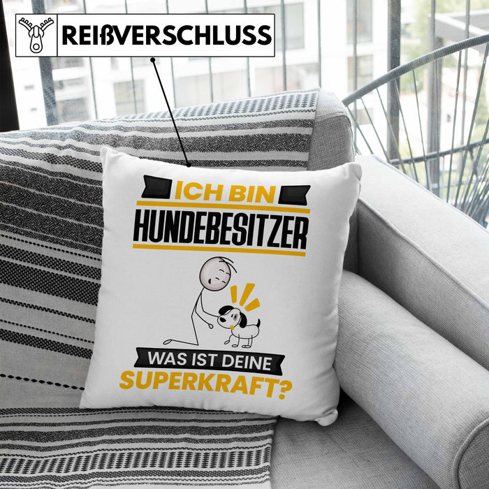 Hundebesitzer Kissen mit Füllung 40x40 Geschenk für Hundebesitzer Geburtstag Lustiger Spruch Was Ist Deine Superkraft (Grau) Blau Trendation