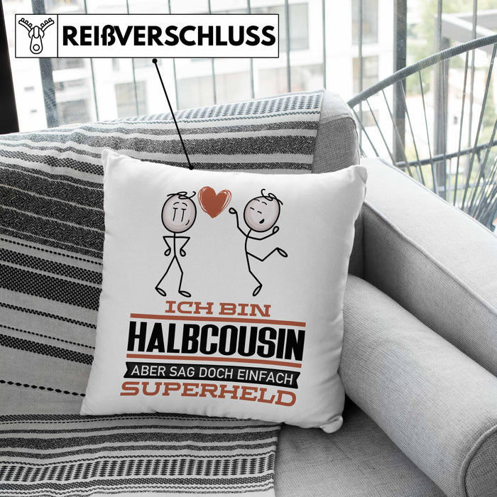 Halbcousin Geschenk Kissen mit Füllung 40x40 Ich Bin Halbcousin Aber Sag Doch Einfach Superheld Lustige Geschenkdiee für Halbcousin (Grau) Grün Trendation