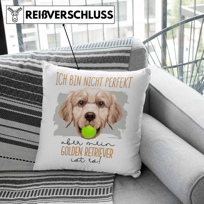 Golden Retriever Besitzer Kissen mit Füllung 40x40 Geschenk Lustiger Spruch Geschenkidee Besitzerin Ich Bin Nicht toll Aber Mein Golden Retriever Ist Es (Grau) Rosa Trendation