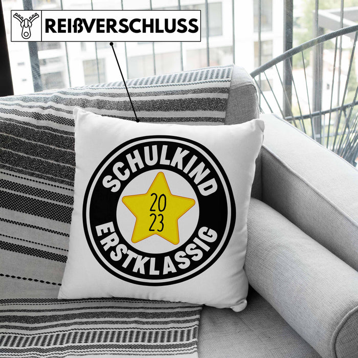 Schulkind Erstklassig Einschulung Junge Mädchen Geschenk Schultüte Füllung Kissen mit Füllung 40x40 Schulstart 1. Schultag Schuleinführung Schulanfang Geschenkidee Schulkind 2024 (Grau) Grau Trendation