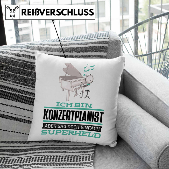Konzertpianist Geschenk Kissen mit Füllung 40x40 Ich Bin Konzertpianist Aber Sag Doch Einfach Superheld Lustige Geschenkdiee für Konzertpianist (Grau) Blau Trendation