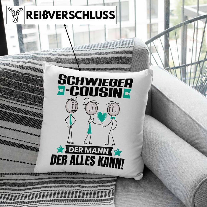 Schwiegercousin Kissen mit Füllung 40x40 Geschenk für Schwiegercousin Der Mann Der Alles Kann Geschenkidee zum Geburtstag (Grau) Blau Trendation