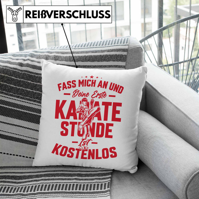 Karate Kissen mit Füllung 40x40 Geschenk Fass Mich An Und Deine Erste Karate Stunde Ist Umsonst (Grau) Blau Trendation
