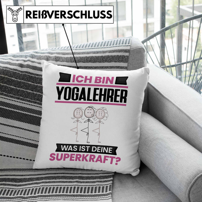 Yogalehrer Kissen mit Füllung 40x40 Geschenk für Yogalehrer Geburtstag Lustiger Spruch Was Ist Deine Superkraft (Grau) Blau Trendation