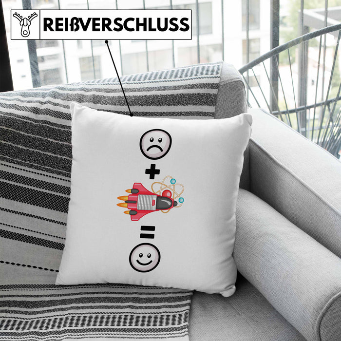 Astrophysik Kissen mit Füllung 40x40 Geschenk für Raketenwissenschaftler Lustige Geschenkidee :( + Rakete = :) (Grau) Blau Trendation