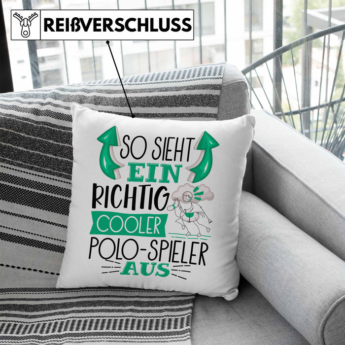 So Sieht Ein Richtig Cooler Polo-Spieler Aus Geschenk Kissen mit Füllung 40x40 Lustiger Spruch Geschenkidee (Grau) Blau Trendation