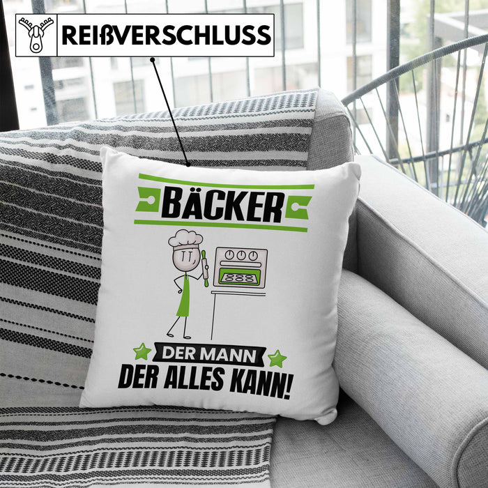 Bäcker Kissen mit Füllung 40x40 Geschenk für Bäcker Der Mann Der Alles Kann Geschenkidee zum Geburtstag (Grau) Blau Trendation