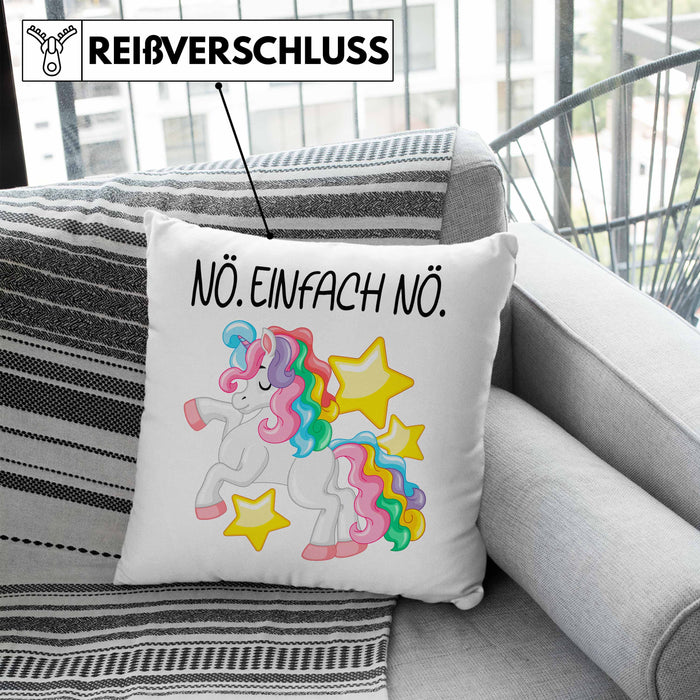 Lustige Nö Einfach Nö Kissen mit Füllung 40x40 Mit Spruch Einhorn Geschenk Mama Freundin Kollegin Geschenkidee Arbeit Frauen (Grau) Blau Trendation