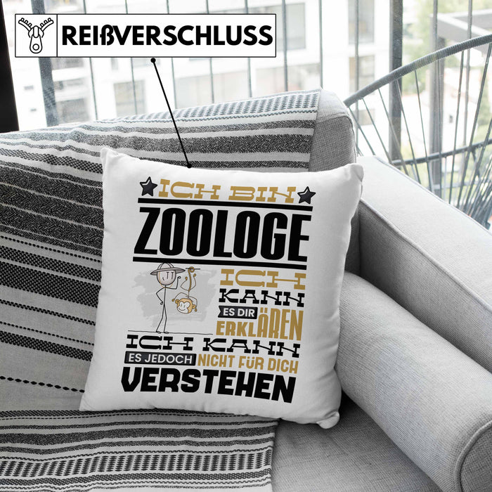 Zoologe Geschenk Kissen mit Füllung 40x40 Geschenkidee für Zoologe Geburtstag Lustiger Spruch Ich Bin Zoologe Ich Kann Es Dir Erklären Aber Nicht Für Dich Verstehen (Grau) Rosa Trendation