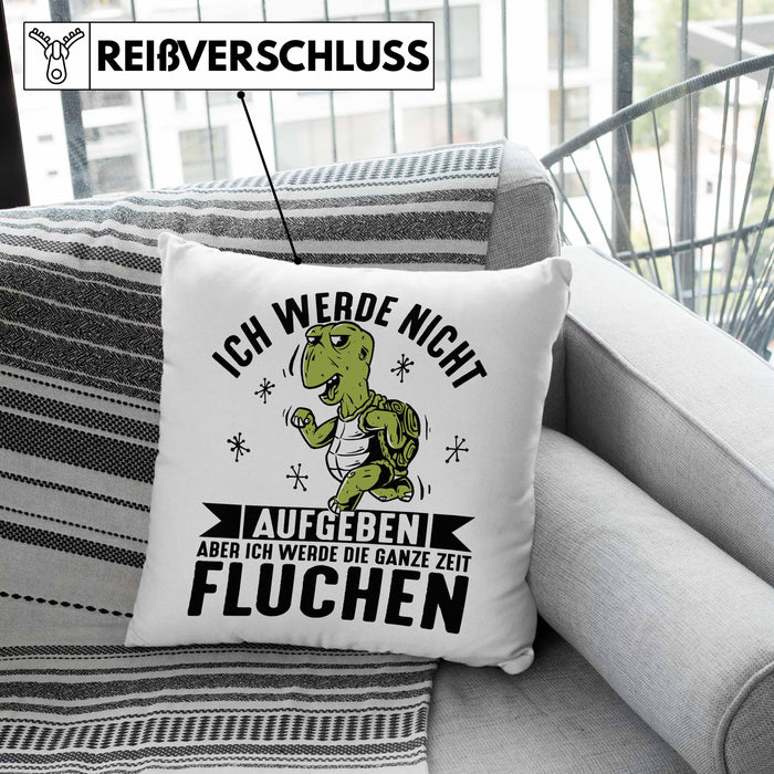 Wandern Kissen mit Füllung 40x40 Geschenk Ich Werde Nicht Aufgeben Aber Die Ganze Zeit Fluchen Wandern Geschenkidee Schildkröte (Grau) Rosa Trendation