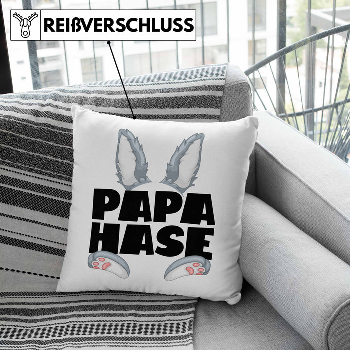 Papa Hase Kissen mit Füllung 40x40 Geschenk für Hasen-Vater Geschenkidee Bester Papa Kaninchen (Grau) Rosa Trendation