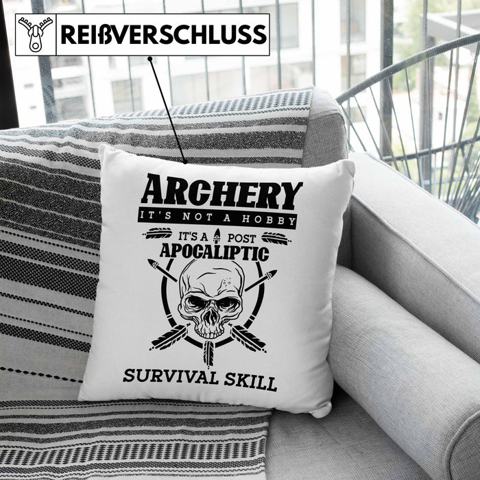 Lustige Bogenschießen Kissen mit Füllung 40x40 Bogenschütze Motiv Geschenkidee Pfeil und Bogen Fans (Grau) Blau Trendation