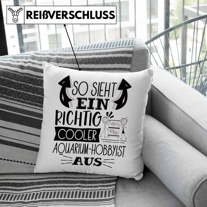 Aquarium-Hobbyist Kissen mit Füllung 40x40 So Sieht Ein Richtig Cooler Aquarium-Hobbyist Aus Geschenk Lustiger Spruch Geschenkidee (Grau) Blau Trendation
