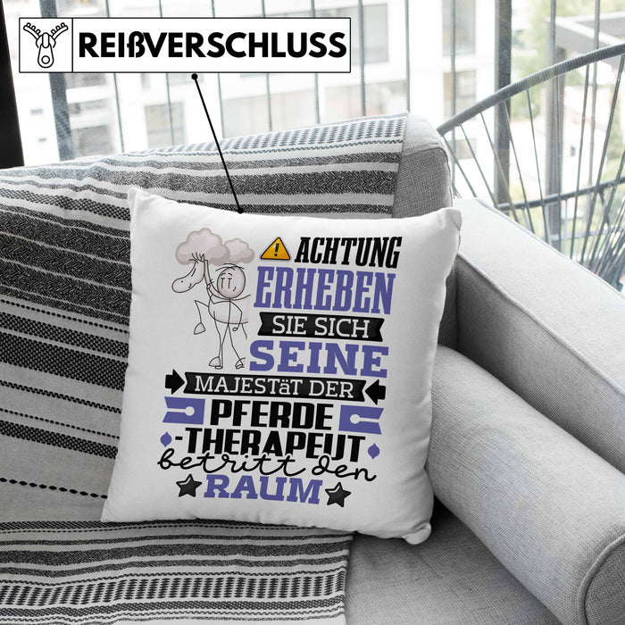 Pferdetherapeut Geschenk Kissen mit Füllung 40x40 Lustiger Spruch Erheben Sie Sich Der Pferdetherapeut Betritt den Raum (Grau) Rosa Trendation