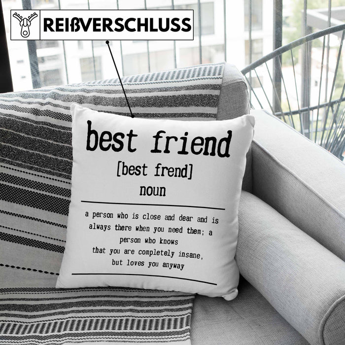 Bester Freund Beste Freundin Geschenk Kissen mit Füllung 40x40 Definition Lustiger Spruch BFF Beste Friends Häferl (Grau) Grau Trendation