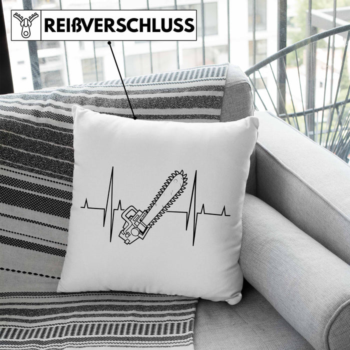 Kettensäge Herzschlag Kissen mit Füllung 40x40 Waldarbeiter Geschenk Lustige Geschenkidee Forstarbeiter (Grau) Blau Trendation