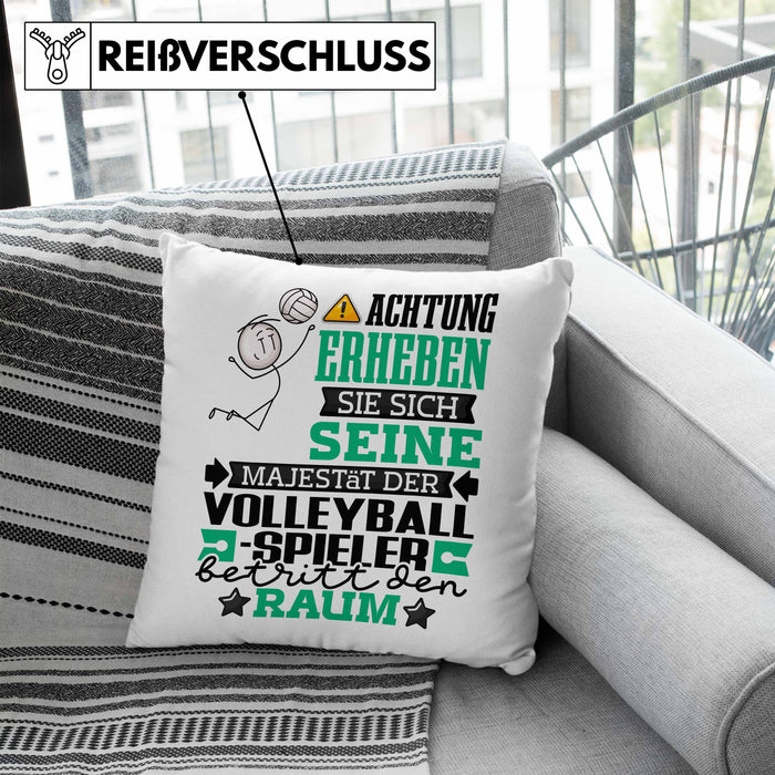 Volleyballspieler Geschenk Kissen mit Füllung 40x40 Lustiger Spruch Erheben Sie Sich Der Volleyballspieler Betritt den Raum (Grau) Blau Trendation