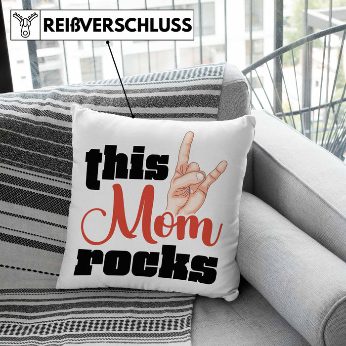 This Mom Rocks Lustige Kissen mit Füllung 40x40 Mama Rockn Roll Geschenkidee (Grau) Grün Trendation