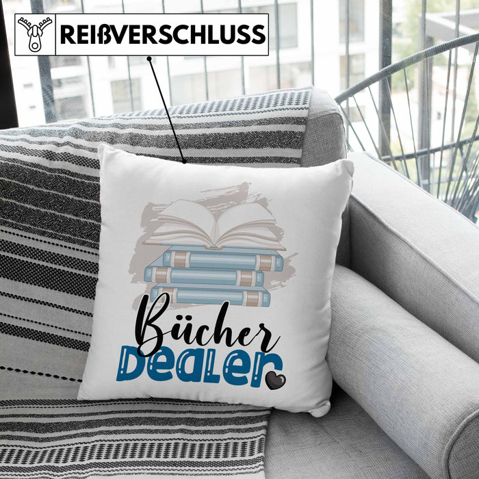 Bücher Dealer Kissen mit Füllung 40x40 Geschenk für Bücher-Verkäufer Bibliothek Geburtstag Spruch Geschenkidee Bester Bibliothek (Grau) Grau Trendation