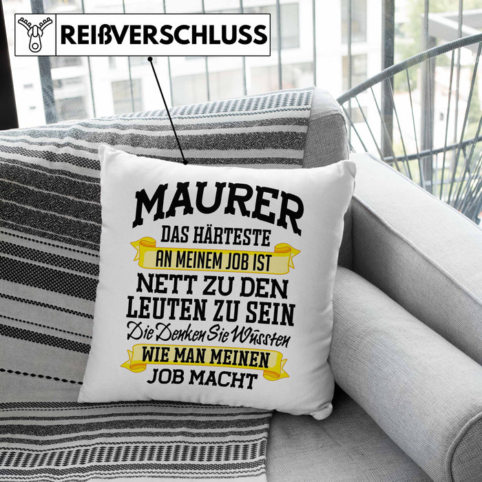 Maurer Kissen mit Füllung 40x40 Geschenk Mit Spruch Geschenkidee Lustig Männer Job Machen (Grau) Grau Trendation