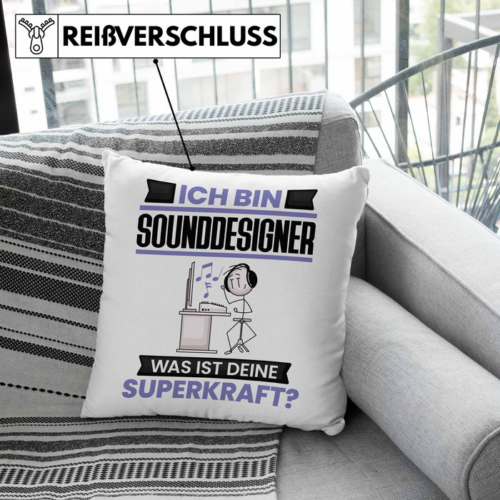 Sounddesigner Kissen mit Füllung 40x40 Geschenk für Sounddesigner Geburtstag Lustiger Spruch Was Ist Deine Superkraft (Grau) Grau Trendation