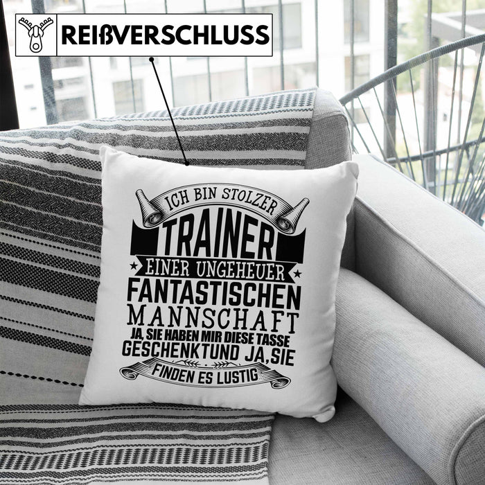Trainer Geschenk Kissen mit Füllung 40x40 Ich Bin Stolzer Trainer Fußball Basketball Eis-Hockey Trainer Geschenkidee (Grau) Blau Trendation